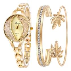Luxury Ladies Watch Iced Out Watch Quartz Crystal Diamond Classic Fashion Romantic Jewelry Cuff Bracelet Watch Set