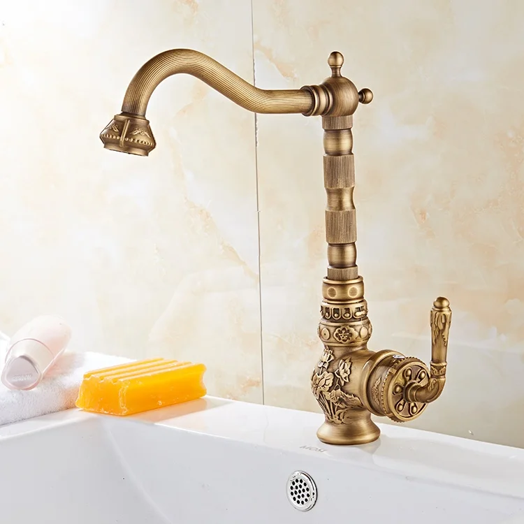 Single Handle European Style Kitchen Faucets Classic Antique Bronze Kitchen Tap