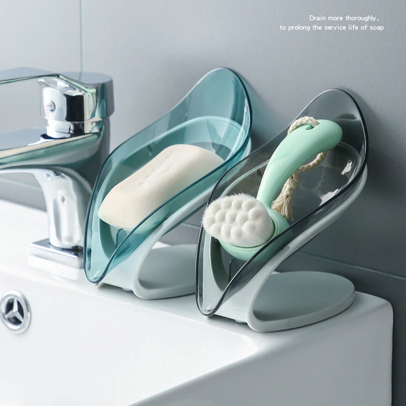 Soap Holder Leaf-Shape Self Draining Dish Not Punched Easy Clean Bar with Suction Cup Soap Dish Suitable for Shower Bathroom