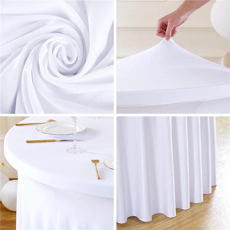 White stretch round table skirt hotel banquet birthday sun skirt conference tablecloth