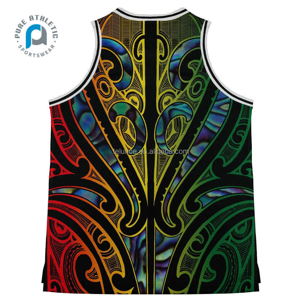 New Zealand Paua Shell basketball jersey Maori tattoo basketball singlets Sublimated custom basketball jersey uniforms Kids men