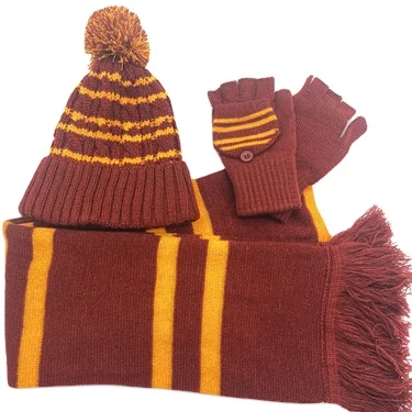 Прямая поставка с завода, популярный теплый мягкий акриловый детский вязаный шарф и шапка из мультфильма Гарри в полоску, набор перчаток