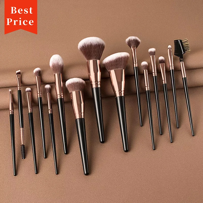 2023 New Luxury Champagne Gold15 Pcs Makeup Brush Set Wholesale Custom Logo Daily Style