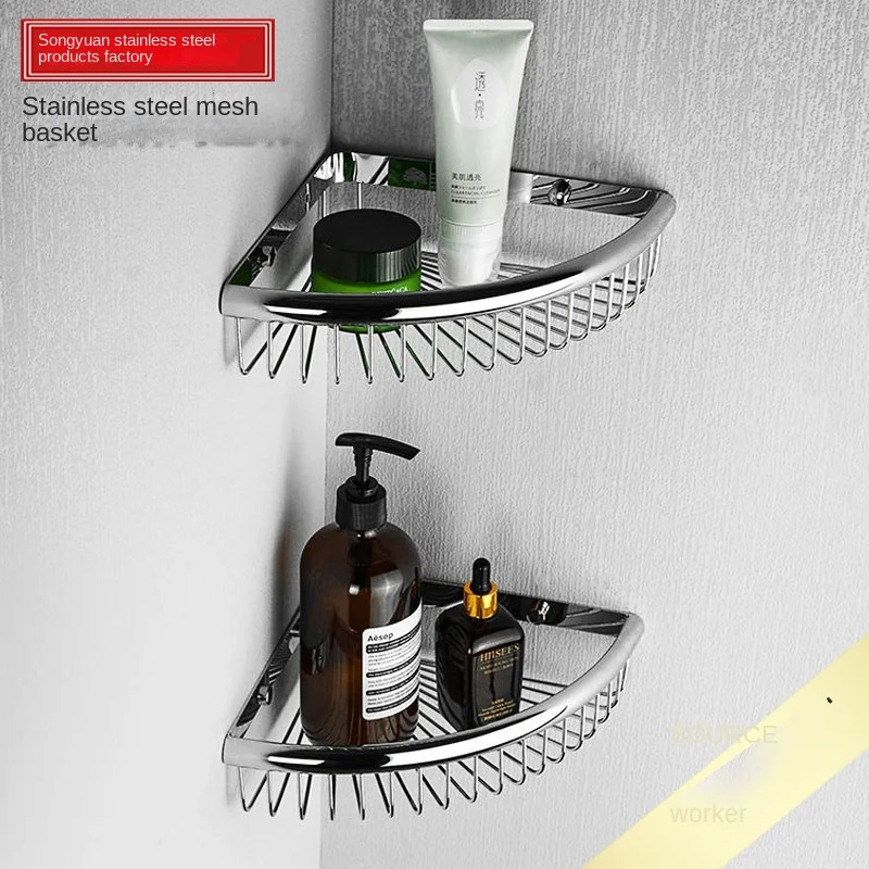Black Punch-free 304 Stainless Steel Bathroom Line Triangle Rack Iron Bracket Wall Mounted Decorative Corner Shelf For Home