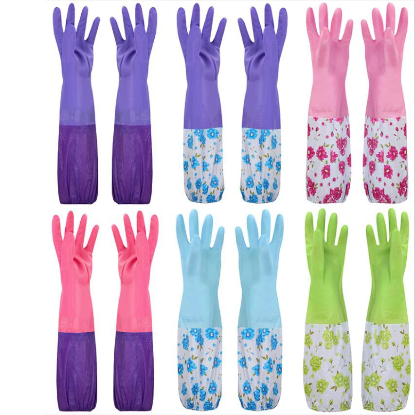 Long Sleeve Magic Dishwashing Scrubber Dish Washing Sponge Rubber Scrub Gloves Kitchen Cleaning Home Kitchen Supplies 1 Pair