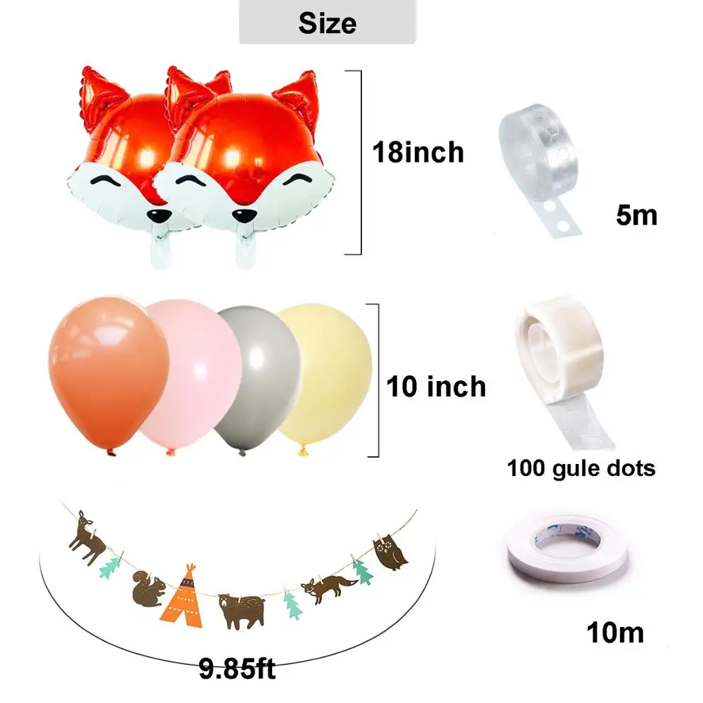 
Animal Theme Squirrel Fox Foil Latex Balloon Banner Set for Baby Shower Kids Wild Birthday Party Decoration Supplies Combo Kit 