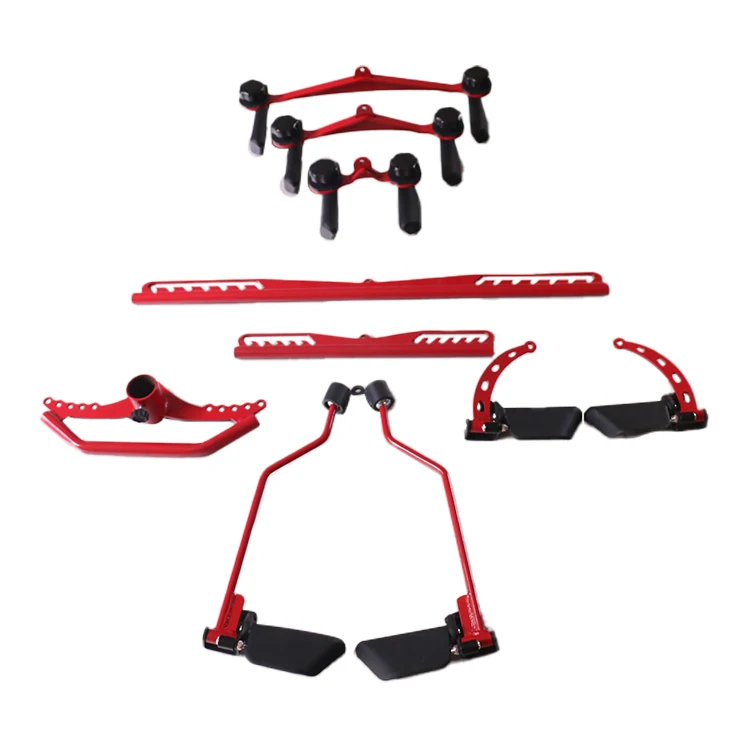 8 Piece Set Fitness Lat Pull Down T Handle Bar Rowing Rotating V-Bar Pulley Cable Machine Handle Grip Gym Equipment Back Trainer