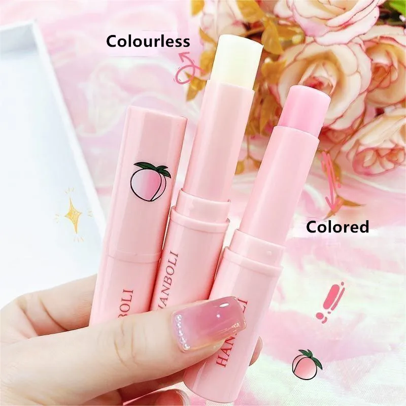 HANBOLI Private Label Peach Lip Balm Repairing Chapstick Colour Changing Lipstick Lip Care Moisturizing Lip Balm