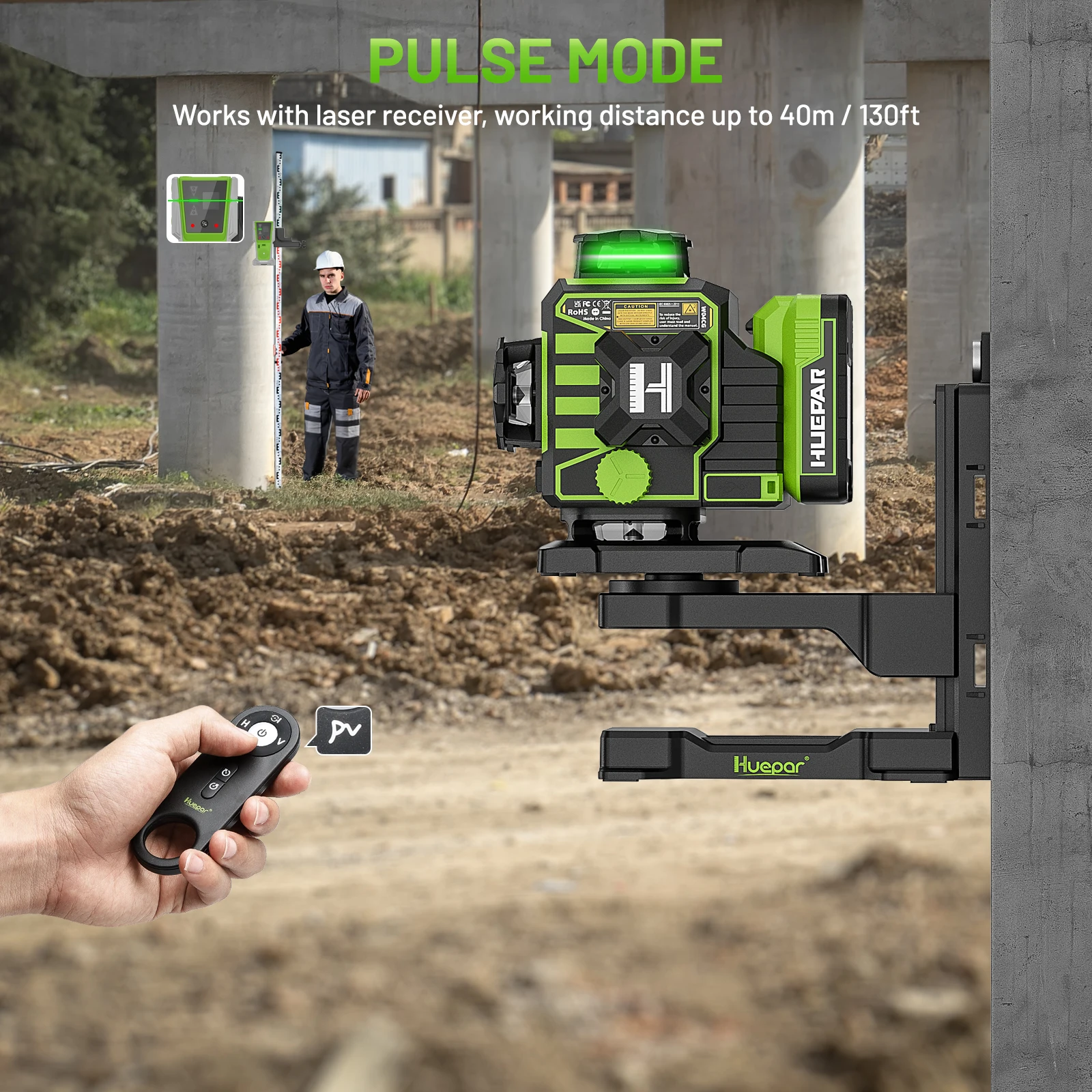 Huepar W04CG Lazer Green Beam Rotary Laser Level Cross 16 Line Tool Rotating Base Compatible With Tripod