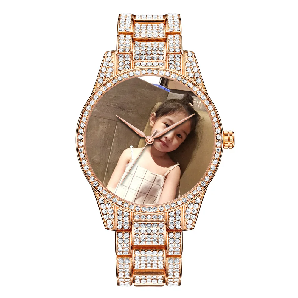 Full diamond private picture custom watches luxury watches female wrist with custom logo for women and girls
