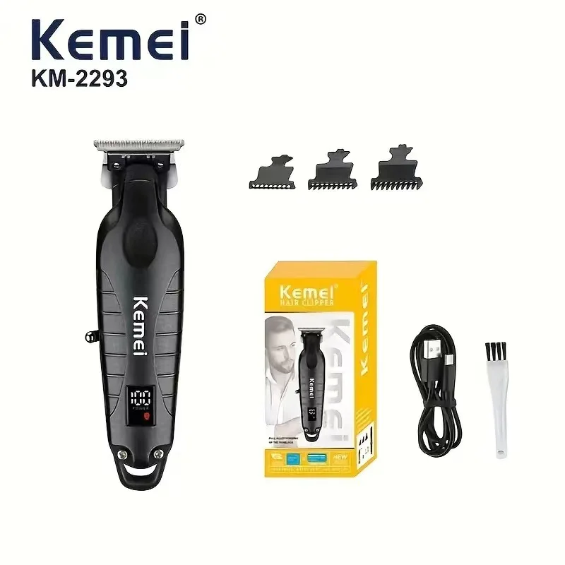 KM-2293 Professional Hair Beard Trimmer Upgrade of KM2299 with LED Electric Razor Shaver for Men Usb Hotel