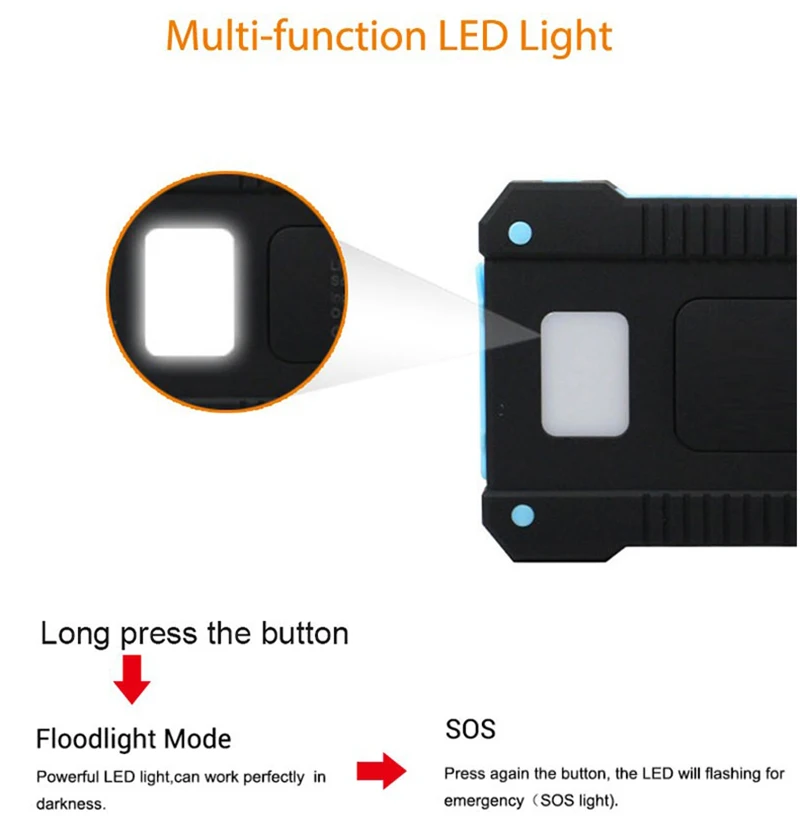 2021 New Waterproof solar powerbank 20000mah Dual USB Li-Polymer Solar Battery Charger Travel Powerbank for All Phone