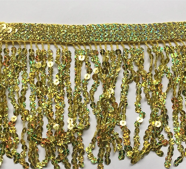 Hot Sale Gold and Silver Border Lace Trim Tassel Fringe Trim Sequins Gold Lace Trimming