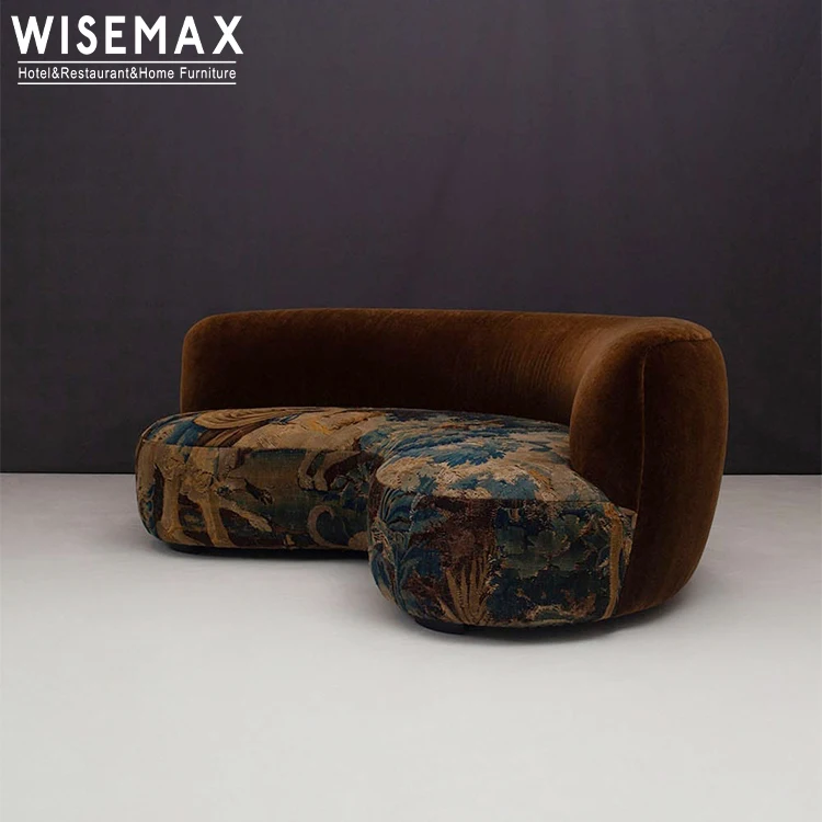 WISEMAX FURNITURE Modern living room furniture Curved backrest long couch Wood frame fabric 3 seat software sofa for home