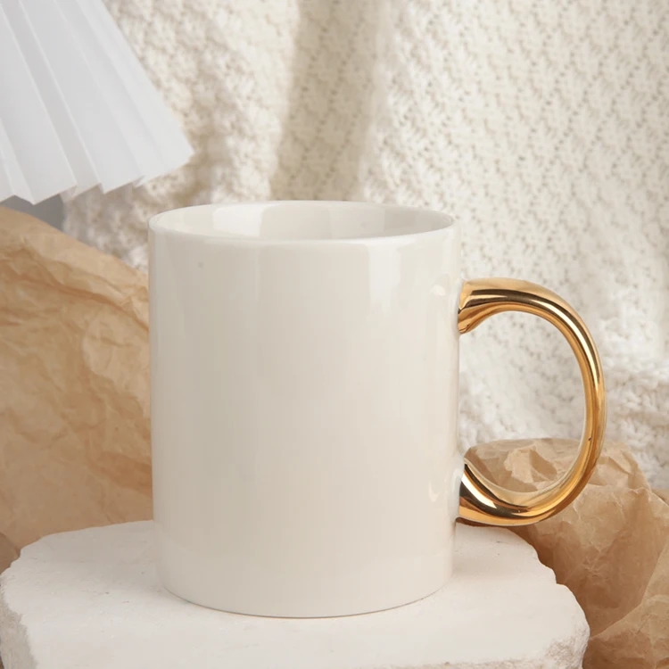 Custom Logo Luxury Dishwasher Safe Gold Rim 11Oz Ceramic Sublimation Blanks Coffee Mugs Cups With Golden Handle