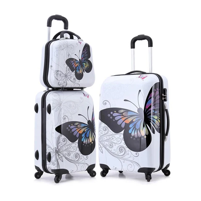 personalised luggage butterfly luggage 3pcs 4pcs trolley luggage