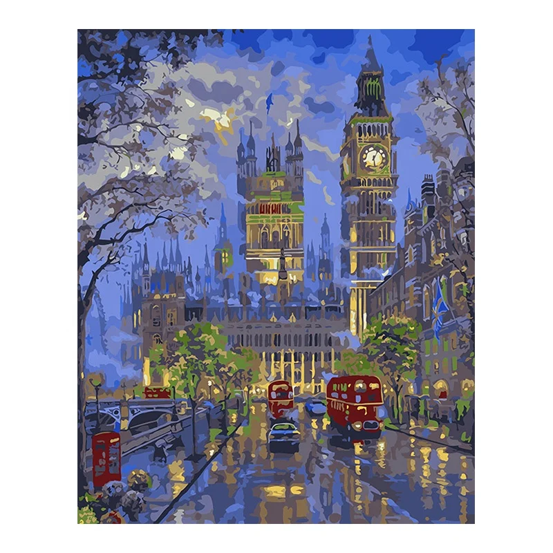 100% Handmade watery city landscape art digital canvas oil painting