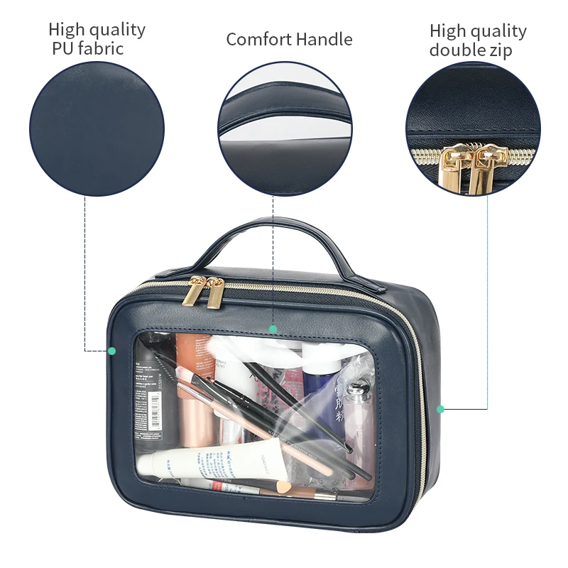 BSCI custom portable men women travel PU make up bag makeup bags cosmetic pouch