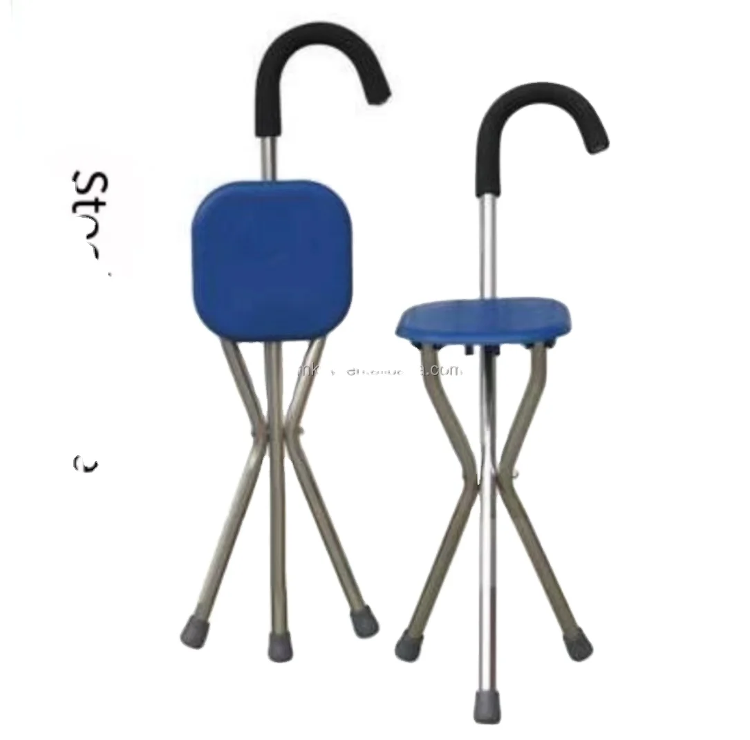 Lightweight Tri -leg folding anti-slip walking stick with seat