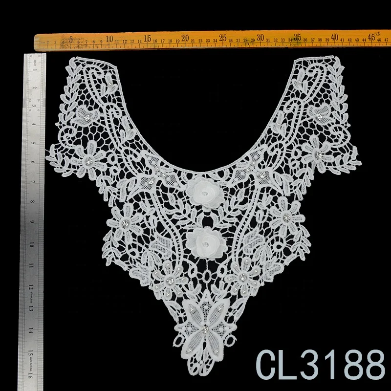 Factory clothing accessories handmade net yarn color flowers embroidery sewing lace collar applique custom 3d embroidery collar