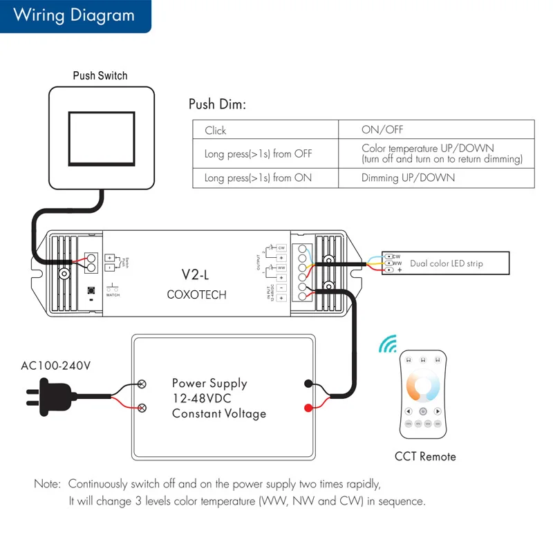 COXO V2 CCT Светодиодная лента контроллер 5-летняя гарантия 12v 24v 5 звезд V2 V2-L RF CCT светодиодный контроллер