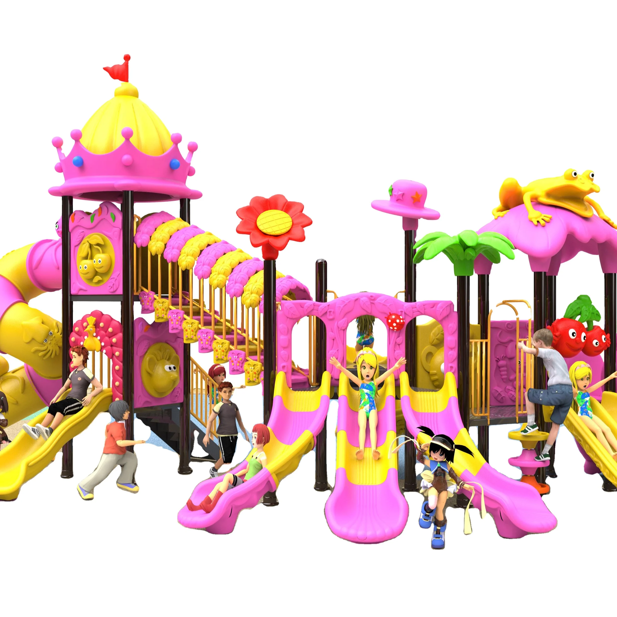 kids backyard children playground double Slide and swing colorful best factory price game  latest entertainment
