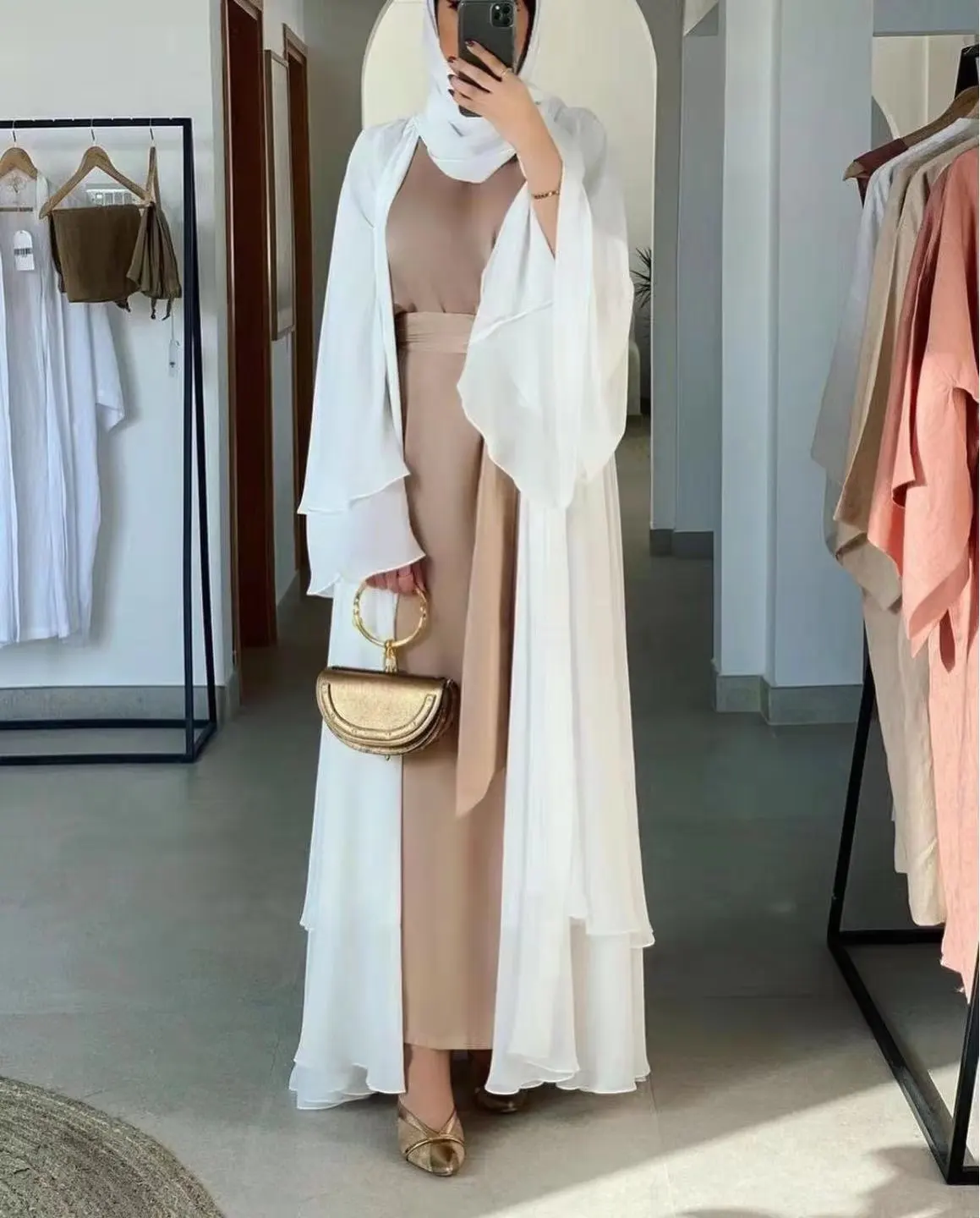 2022 Hot-sale Dubai Fashion Women Muslim Solid Long Sleeve Casual Cardigan Dress Islamic Ladies