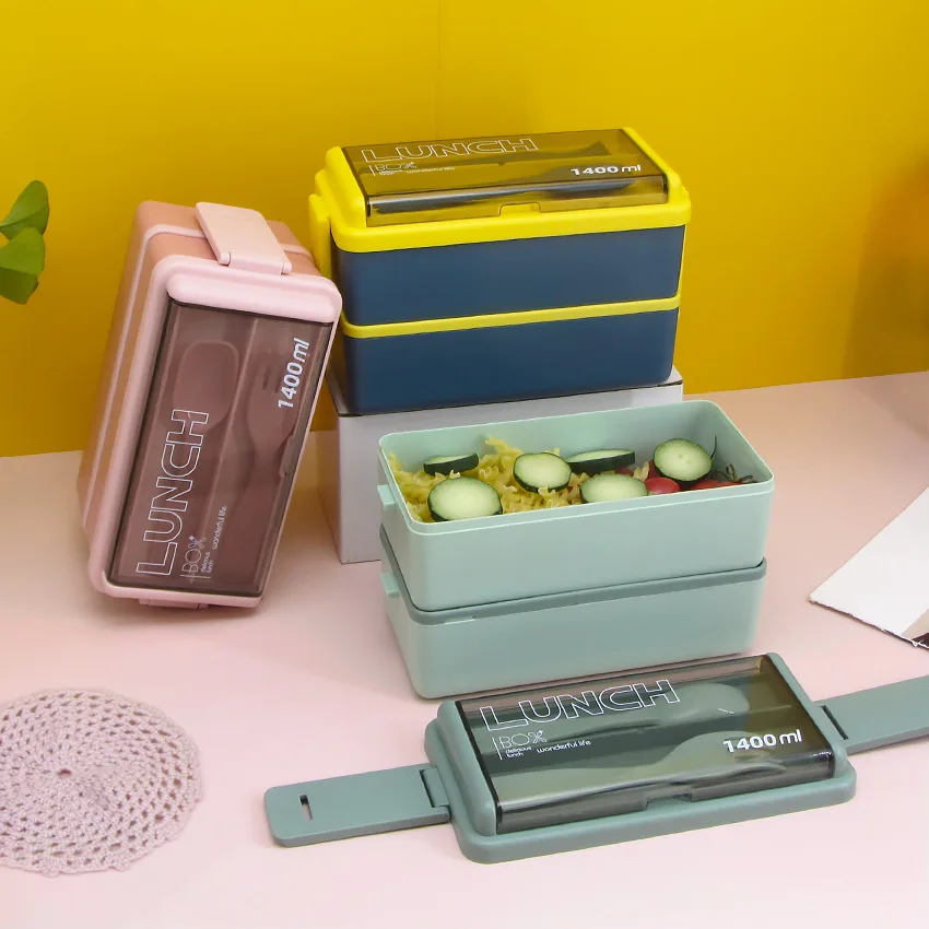 Single Layer Microwavable Lunch Box, Plastic Bento Box with Utensils
