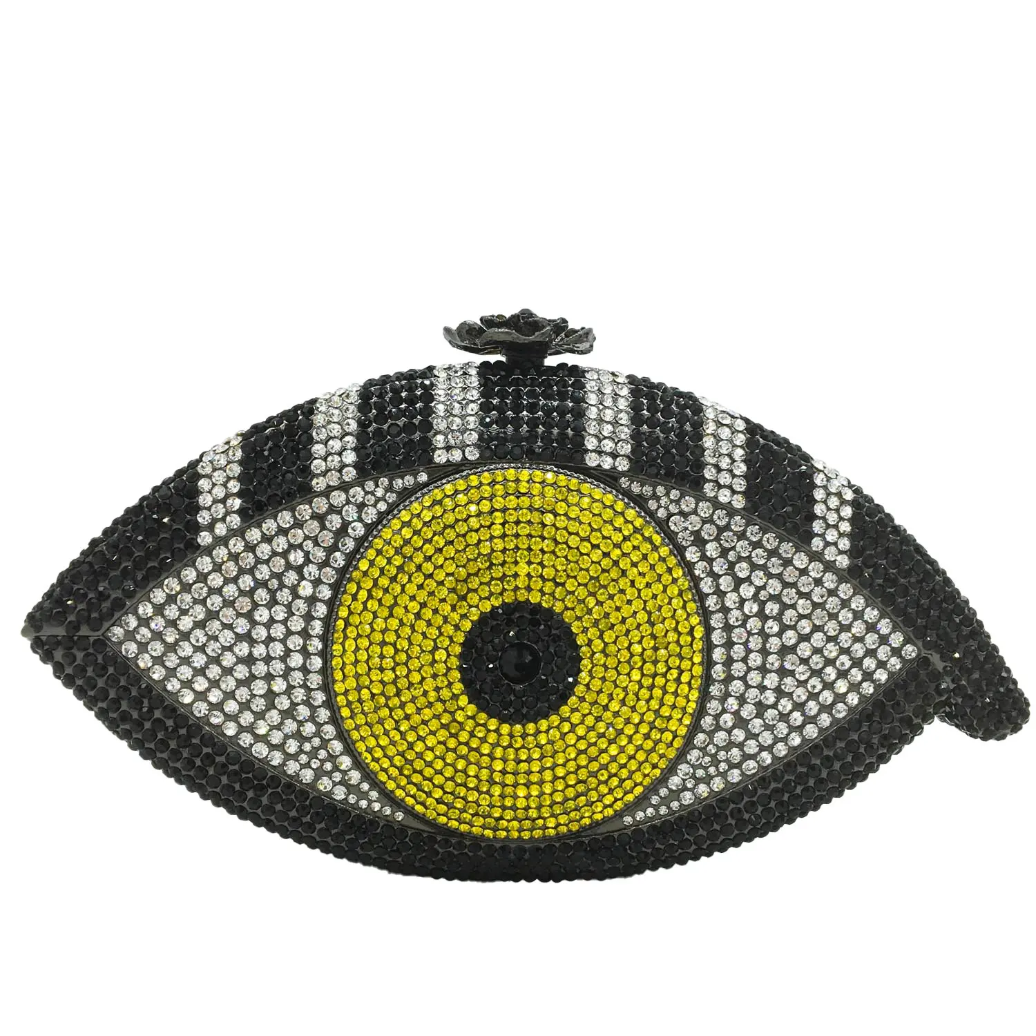 
Lady New Design Good Quality Sparkle Metal Evil Eye Evening Purse Rhinestone Woman Clutch Bags Bling Crystal Evil Eye HandBag 