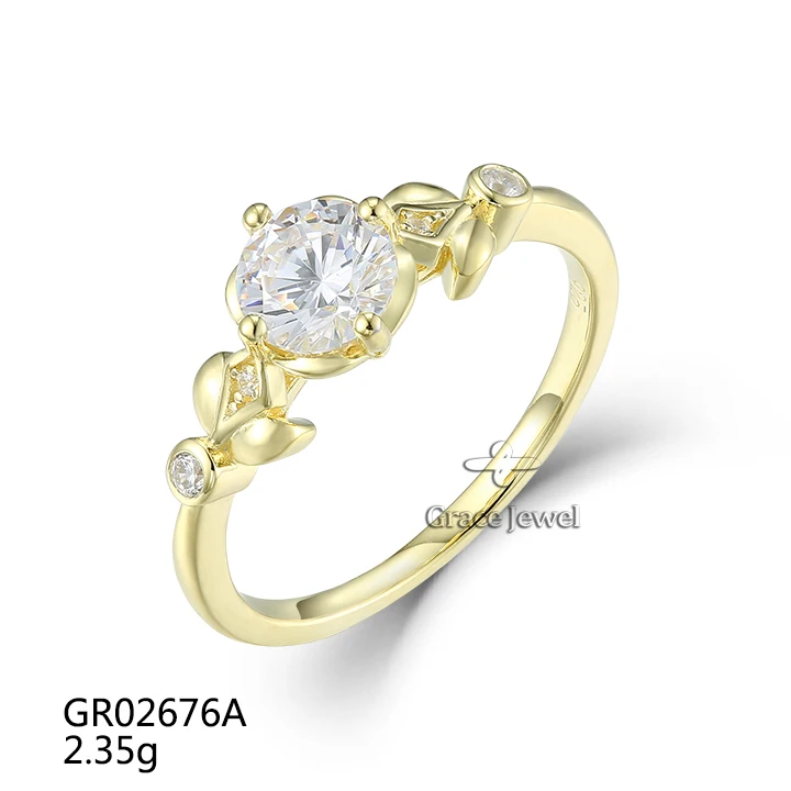Grace Jewelry Flower Wreath 6.0 AA Cubic Zirconia Gold Plated 925 Silver Wedding Engagement Women Rings