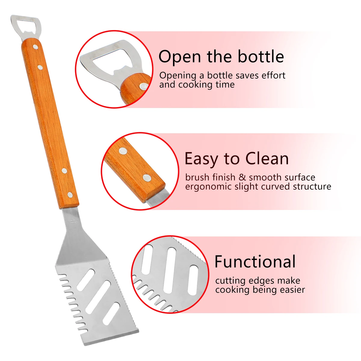 3 предмета в комплекте из массива дерева дверные ручки из нержавеющей стали для барбекю из нержавеющей стали набор инструментов с открывалка для бутылок в хвостовой части шпатель