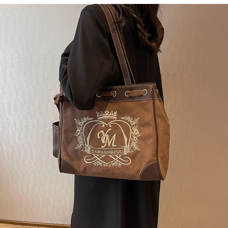 Black Handle Canvas Bag Custom Print Promotional 100% Cotton Canvas Tote Shoulder Bag Wholesale Fashion Large Canvas