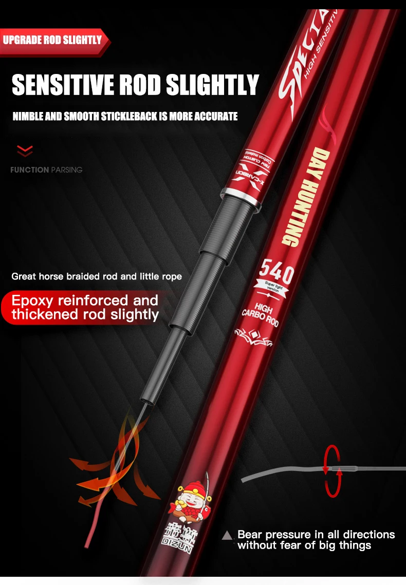 High Quality 4h 5h 6h Casting Tackle 2.7m-10m Stream Super Hard Fishing Rod China Ultralight Telescopic Carbon Fiber Fishing Rod