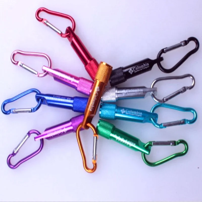 Manufacturer Promotion Mini torch light Carabiner Keychain Hook Lamp Aluminum Metal Keychain flashlight