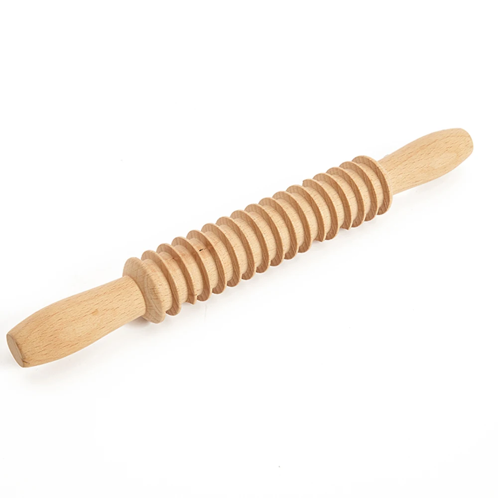 Custom Logo Beech Wooden Dough Dumpling Noodle Spaghetti Fettuccine Pasta Cutting Rolling Pin