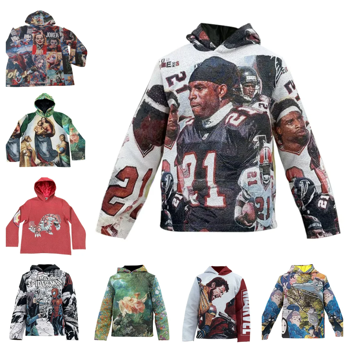 Factory Price Custom Hiphop Fashion Printed Jacquard Woven Tapestry Blanket Hoodie Streetwear for Men