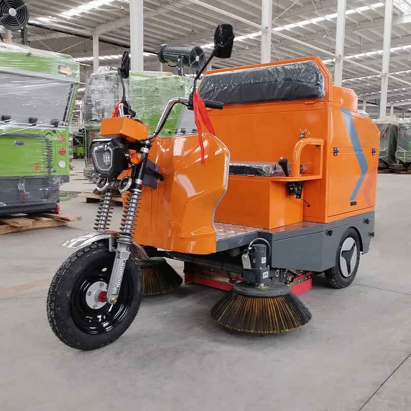 Garbage Truck In The Factory Three-Wheel Steering Watering Road Sweeper Electric Cleaning Garbage Truck
