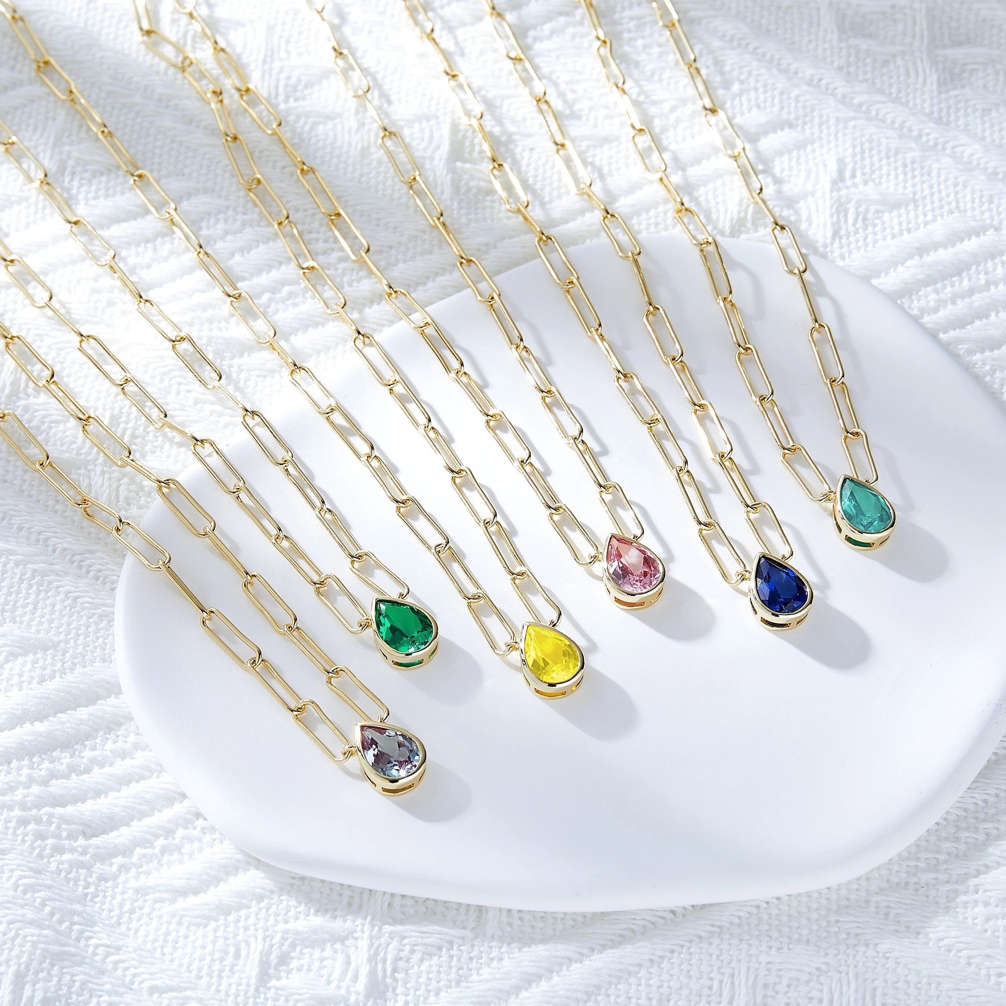 7*10mm pear shape gemstone solitaire paper clip sterling silver fashion jewelry pendent necklaces