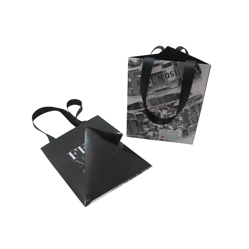 Factory custom gift special design printing luxury triangle paper bags with your own logo shipping bag