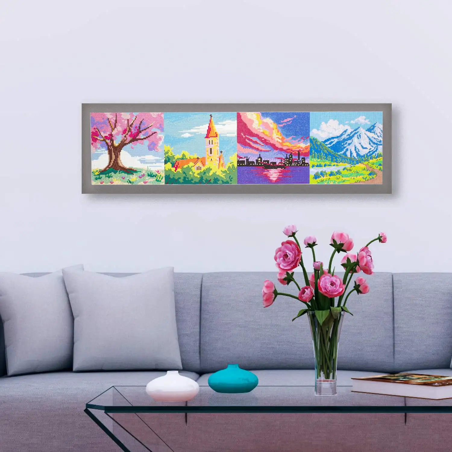 R-Mini05 Set of 4pcs Landscape Picture Canvas Art Paintings Custom 5D Mini Diamond Painting Kit