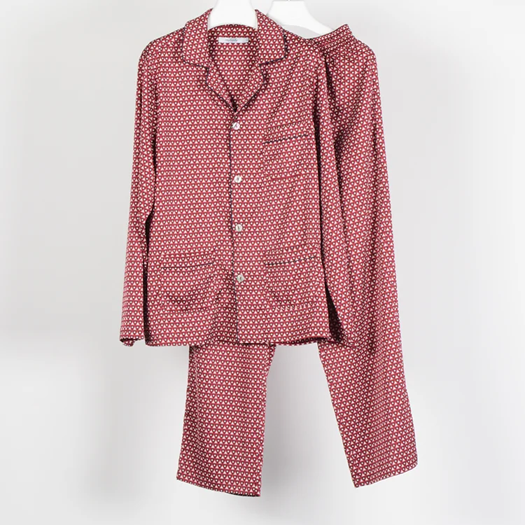 
New products print pajama set 2 colors satin silk long sleeve homewear for men 