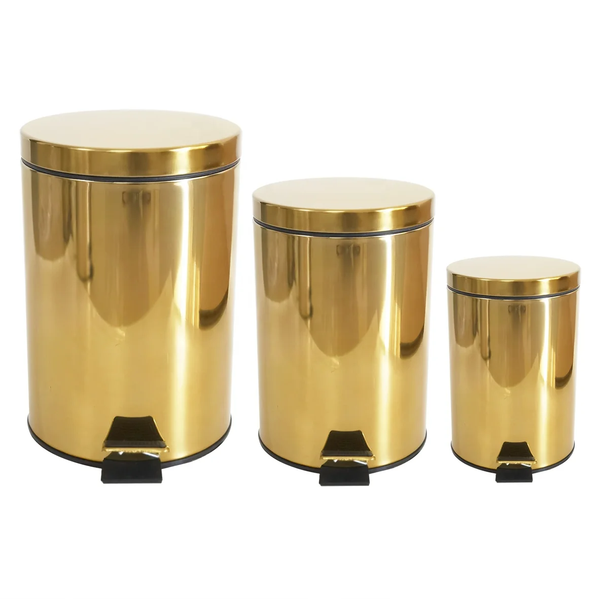 5L stainless steel brass Chrome pedal slim trash can with bucket brush