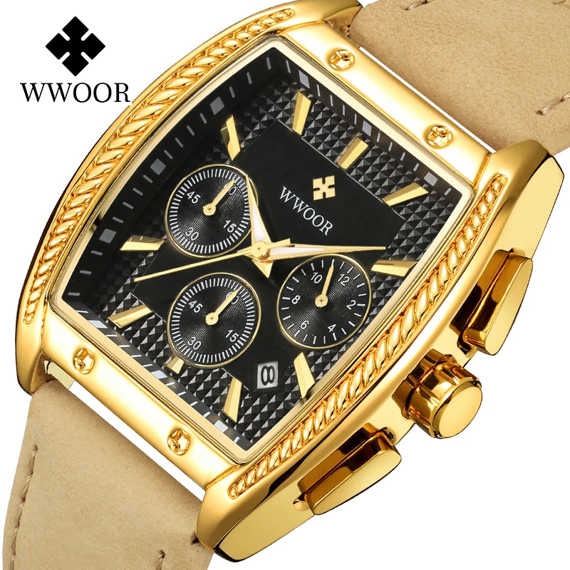 2023 Latest Models WWOOR 8848 Men Watch Genuine Leather Strap Sports Gold Quartz Wristwatch Montre Homme Luxury