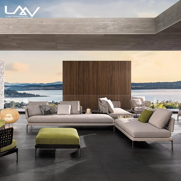 Nordic Outdoor Sofa Balcony Courtyard Aluminum frame Rattan Sofa Combination Villa garden furniture sets