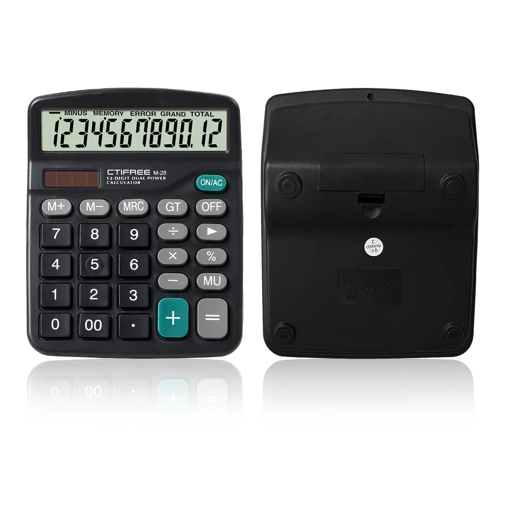 CTFREE M-28 Desktop Calculator 12 digits and Two Way Power- Solar and Battery Power