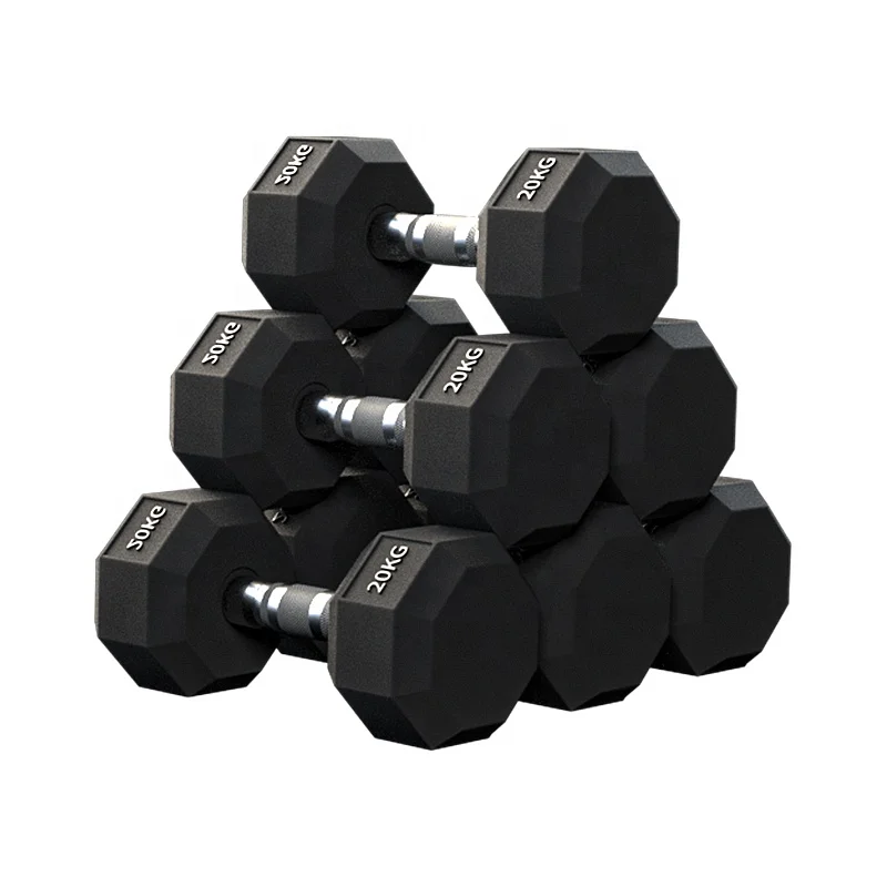 Gym Hex Dumbbells Rubber Encased Solid Weights Sets Hexagonal Hexa Dumbbell Set