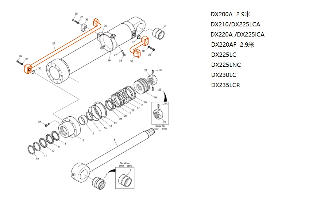 High quality DX200A hydraulic system distributor bucket pipe, oil inlet pipe, excavator iron pipe