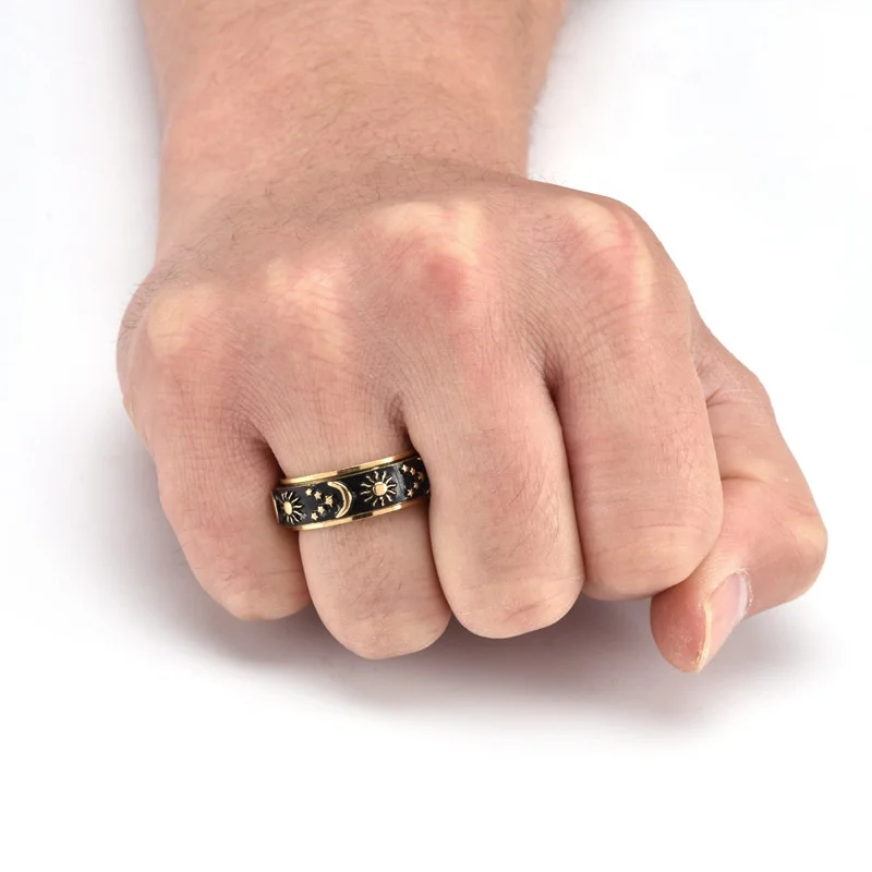 Non Tarnish vintage Stainless Steel rotation Ring Gothic Sun Moon Star Punk Ring Mushroom Rings