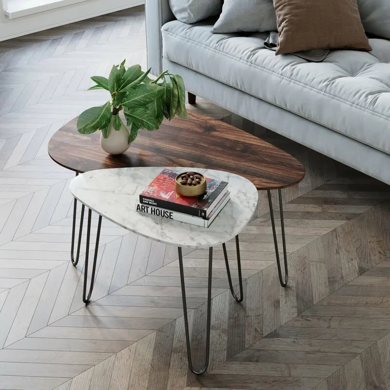 Hot Selling Modern Living Room Furniture Wood Coffee Table Triangular Nesting Double Coffee Tables