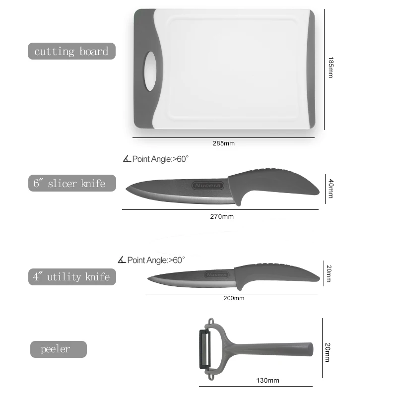 4 Pieces Ceramic Chef Knife and Paring Set of Kitchen Knives
